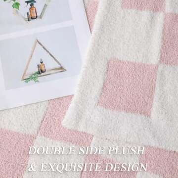 bearberry Fuzzy Checkerboard Grid Throw Blanket Soft Cozy Warm Microfiber Bed Blanket Decor for Couch Sofa Bed Travel Home (Pink, 60''x80'')