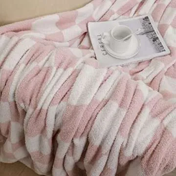 bearberry Fuzzy Checkerboard Grid Throw Blanket Soft Cozy Warm Microfiber Bed Blanket Decor for Couch Sofa Bed Travel Home (Pink, 60''x80'')