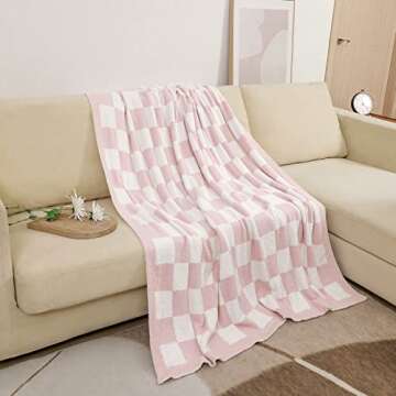 bearberry Fuzzy Checkerboard Grid Throw Blanket Soft Cozy Warm Microfiber Bed Blanket Decor for Couch Sofa Bed Travel Home (Pink, 60''x80'')
