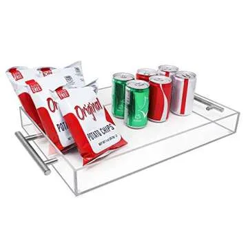 Isaac Jacobs Clear Acrylic Serving Tray (11x14) with Silver Metal Handles, Spill-Proof, Stackable Organizer, Food & Drinks Server, Indoors/Outdoors, Lucite Storage (11x14, Clear with Silver Handle)