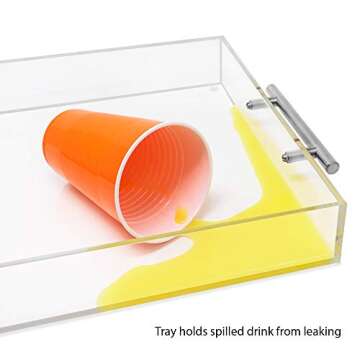 Isaac Jacobs Clear Acrylic Serving Tray (11x14) with Silver Metal Handles, Spill-Proof, Stackable Organizer, Food & Drinks Server, Indoors/Outdoors, Lucite Storage (11x14, Clear with Silver Handle)