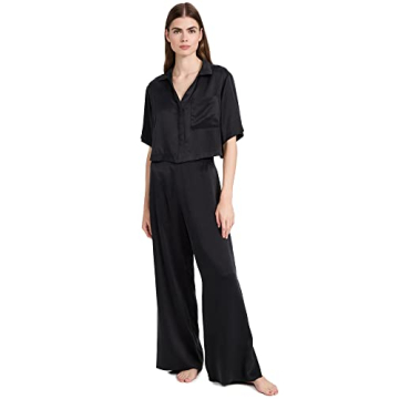 Lunya Washable Silk Pant Set in Immersed Black