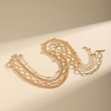 Gold Necklace Stack Layered Necklaces for Women Trendy Cuban Pearl Herringbone Snake Paperclip Chain Necklaces Set Boho Summer Beach Jewelry