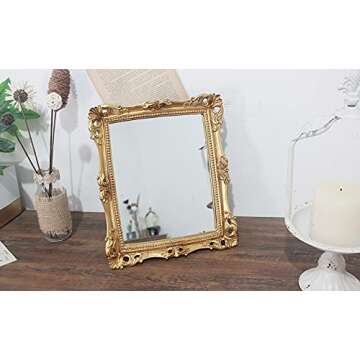 Funerom Vintage 11 x 9.5 inch Decorative Mirror, Wall Mounted & Tabletop Makeup Mirror ，Square Antique Gold
