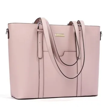 BROMEN Women Briefcase 15.6 inch Laptop Tote Bag Vintage Leather Handbags Shoulder Work Purses Pink