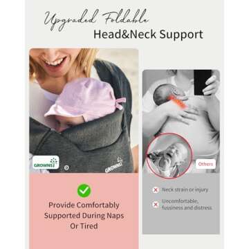 GROWNSY Baby Carrier, Cozy Baby Wraps Carrier, Ergonomic Baby Carrier Newborn to Toddler with Head Support, Deep Grey