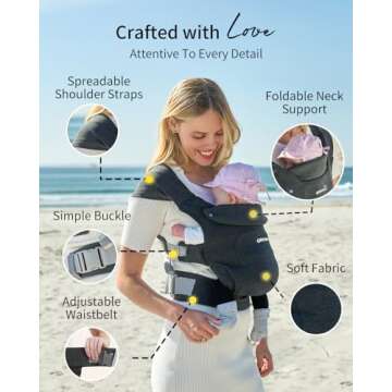 GROWNSY Baby Carrier, Cozy Baby Wraps Carrier, Ergonomic Baby Carrier Newborn to Toddler with Head Support, Deep Grey
