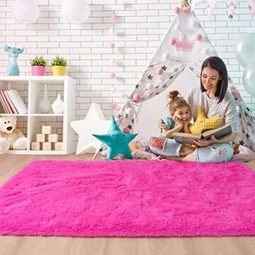 Noahas Fluffy Hot Pink Rug for Living Room,5x8 Area Rugs,Thick Plush Shag Rug,Shaggy Rugs for Bedroo...