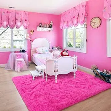 Noahas Fluffy Hot Pink Rug - Plush, Soft, Durable