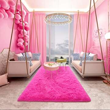 Noahas Fluffy Hot Pink Rug for Living Room,5x8 Area Rugs,Thick Plush Shag Rug,Shaggy Rugs for Bedroom,Big Fuzzy Carpet,Comfy Kids Rugs,Large Living Room Rugs,Soft Nursery Rug,Living Room Decor