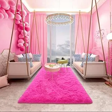 Noahas Fluffy Hot Pink Rug - Plush, Soft, Durable
