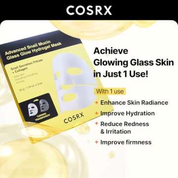 COSRX Advanced Snail Mucin Glass Glow Hydrogel Face Masks Skincare 3 EA, Collagen Face Mask, Travel Essentials, Overnight Face Mask, Korean Skin Care