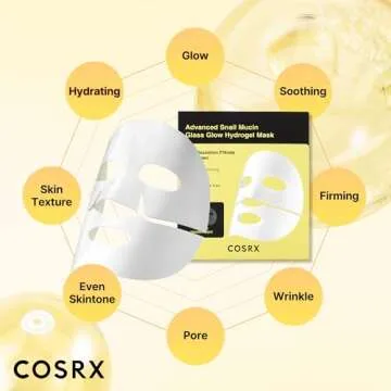 COSRX Advanced Snail Mucin Glass Glow Hydrogel Face Masks Skincare 3 EA, Collagen Face Mask, Travel Essentials, Overnight Face Mask, Korean Skin Care