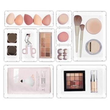 Vtopmart 10 Pcs Makeup Drawer Organizer Bins Set, 4 Size Plastic Makeup and Vanity Organizer Trays, ...