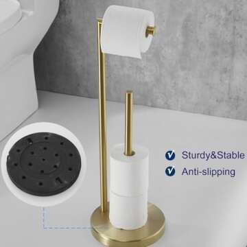 Elegant Free Standing Toilet Paper Roll Holder with Reserve - Brushed Gold