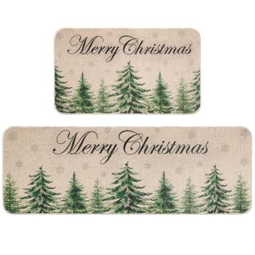 Erweicet 2 Pcs Christmas Kitchen Rug and Mat Set - Festive Holiday Decor