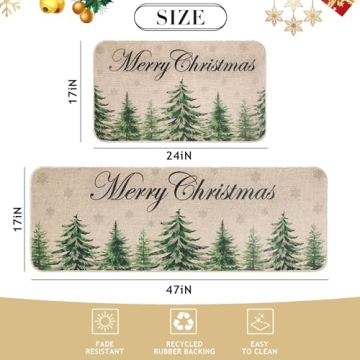 Cozy Erweicet Christmas Kitchen Rug Set for Holiday Cheer