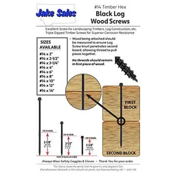 #14 X 6 Heavy Duty Black Timber/Log/Landscaping Wood Screws - Exterior Coated Heavy Duty Screws (50 Count - Heavy Duty Black Log Wood Screws)