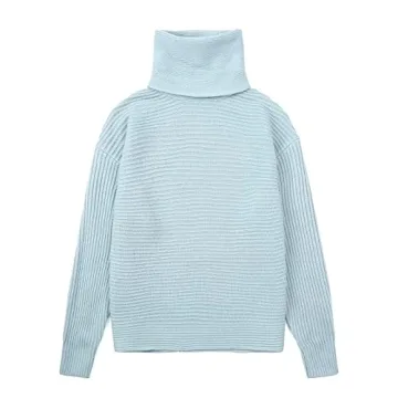 chouyatou Women's Turtleneck 2 Piece Outfits Ribbed Knit Sweater Midi Pencil Skirt Set (Medium, Blue)