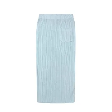 chouyatou Women's Turtleneck 2 Piece Outfits Ribbed Knit Sweater Midi Pencil Skirt Set (Medium, Blue)