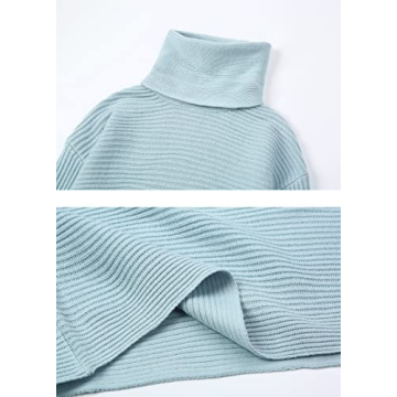 chouyatou Women's Turtleneck 2 Piece Outfits Ribbed Knit Sweater Midi Pencil Skirt Set (Medium, Blue)