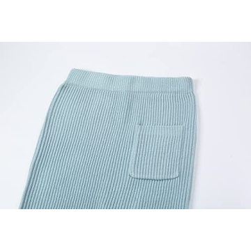 chouyatou Women's Turtleneck 2 Piece Outfits Ribbed Knit Sweater Midi Pencil Skirt Set (Medium, Blue)