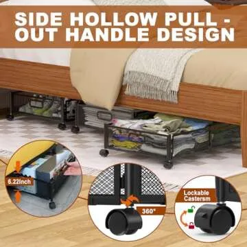 Under Bed Storage Containers,2 Pack Foldable Underbed Storage Containers with Handles and Wheels,Folding Bed Shoes Clothes Organizer,Easy Assembly Underbed Storage for Toy ,Bedding,Bedroom(Black)