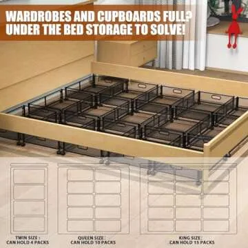 Under Bed Storage Containers,2 Pack Foldable Underbed Storage Containers with Handles and Wheels,Folding Bed Shoes Clothes Organizer,Easy Assembly Underbed Storage for Toy ,Bedding,Bedroom(Black)