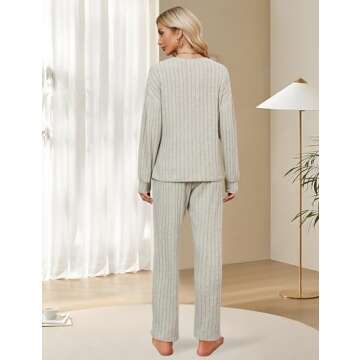 Blooming Jelly Womens Lounge Set Cute Long Sleeve Pajama Sets Casual 2 Piece Pj Outfit Fall Sleepwear Pockets(XL,Apricot)