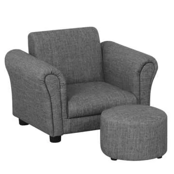 Getifun Kids Sofa Chair with Footstool/PVC Leather Toddler Couch with Plastic Legs/Upholstered Children Armchair for Kids Under 4 Years Old/Single Seat with Stool (Gray)