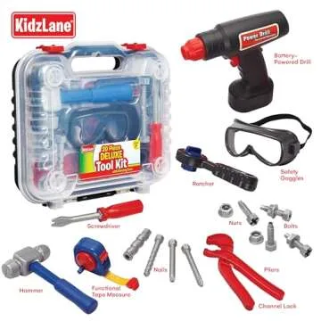 Kidzlane Tool Set for Toddlers and Kids - 20pcs Toy Tools with Electronic Cordless Drill and Tool Box - Tool Box for Kids, Toddler Boys and Girls - Kidzlane Tool Set 19 Pieces - Play Tool Kit