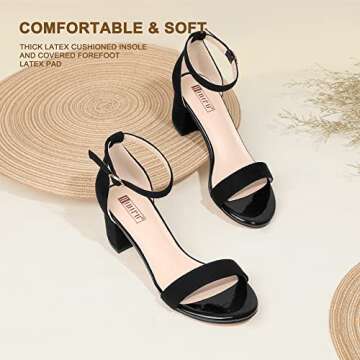 IDIFU Women's Cookie-LO Low Block Heels Chunky Sandals Ankle Strap Wedding Dress Pump Shoes(Black Suede, 8)