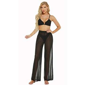 Awoscut Women See Through Sheer Mesh Pants Beach Swimsuit Bikini Bottom Cover up Party Club Elastic ...