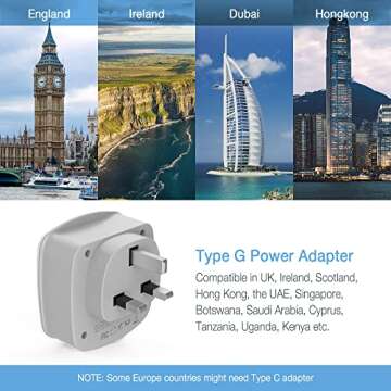 UK Ireland Travel Plug Adapter, TESSAN Type G Power Adaptor with 2 USB Charger Ports 2 American Outl...