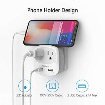 UK Ireland Travel Plug Adapter, TESSAN Type G Power Adaptor with 2 USB Charger Ports 2 American Outlets, US to Scotland London England British Irish Kenya Dubai Qatar Plug Converter