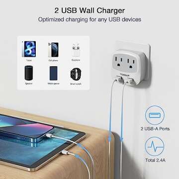 UK Ireland Travel Plug Adapter, TESSAN Type G Power Adaptor with 2 USB Charger Ports 2 American Outlets, US to Scotland London England British Irish Kenya Dubai Qatar Plug Converter