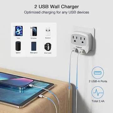 UK Ireland Travel Plug Adapter, TESSAN Type G Power Adaptor with 2 USB Charger Ports 2 American Outlets, US to Scotland London England British Irish Kenya Dubai Qatar Plug Converter