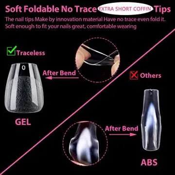 UNA GELLA Extra Short Coffin Nails XS 216pcs Pre-shape Extra Short Coffin Press on Nails Extra Short Coffin Gel TipsFull Cover Acrylic Short Coffin Fake False Nails Extension 12 Sizes Gelly Tips