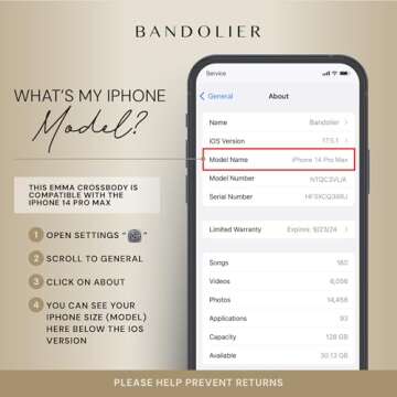 Bandolier Emma Crossbody Wallet Phone Case for iPhone 14 Pro Max. 100% Genuine Pebble Leather. Adjustable & Removable Crossbody Strap. Card Holder with Snap Closure. Black with Gold Hardware