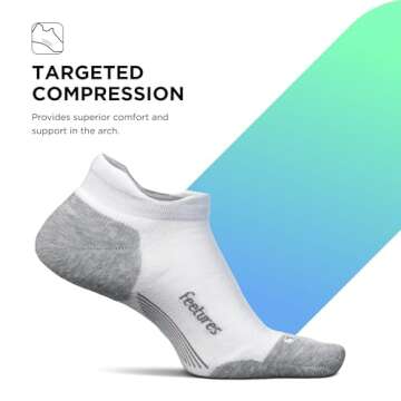 Feetures Elite Max Cushion No Show Tab Ankle Socks - Sport Sock with Targeted Compression - New White, M (1 Pair)