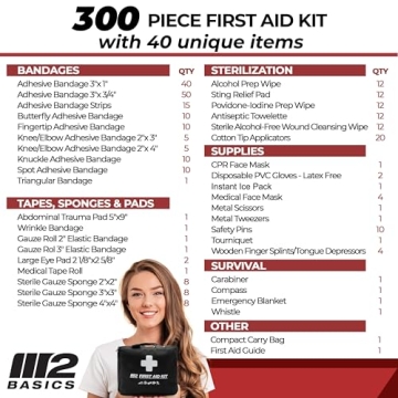 M2 BASICS 300 Piece First Aid Kit Perfect for Any Emergency