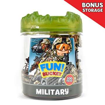 Sunny Days Entertainment Military Battle Group Bucket Over 100 Assorted Soldiers and 20 Accessories ...