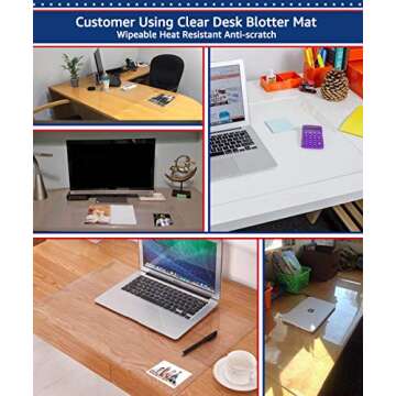Clear Desk Pad Blotter on Top of Desks Office Table Protector Laptop Computer Keyboard Desktop Plastic PVC Transparent Non-Slip Desk Writing Mat Organizer Mouse Pad Included Waterproof 16 X 32 Inches