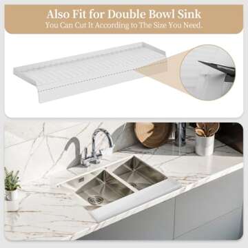 Silicon Sink Edge Protectors for Kitchen Sink, Kitchen Sink Splash Guard, Upgraded Design with Suction Cups, Silicon Sink Protector for Quartz, Granite, Bathtub Splash Guard (White, 20" x 4")