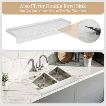 Silicon Sink Edge Protectors for Kitchen Sink, Kitchen Sink Splash Guard, Upgraded Design with Suction Cups, Silicon Sink Protector for Quartz, Granite, Bathtub Splash Guard (White, 20" x 4")