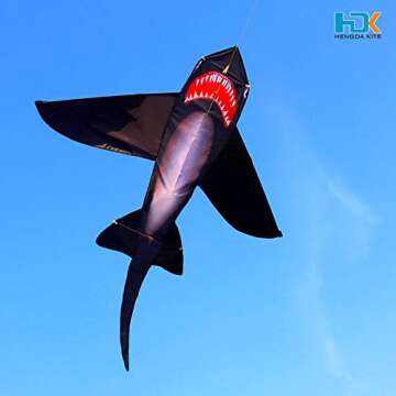 HENGDA KITE Lifelike Black Shark Kite for Kids Outdoor Fun