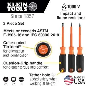 Klein Tools 85073INS Insulated Screwdriver Set: 1000V Rated, Comfort Grip Handles, 3-Piece - Perfect...