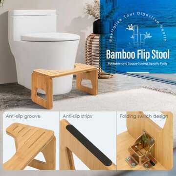 Toilet Stool Squat Adult and Kids - 8 Inches Foldable Poop Stool for Bathroom Bamboo Flip Potty Stoo...