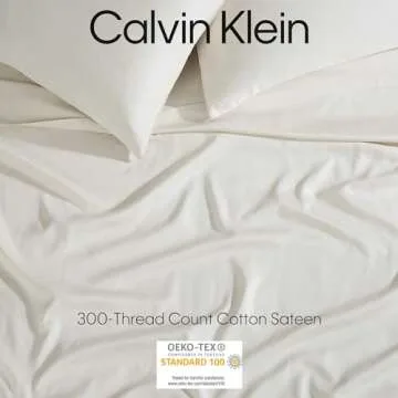 Calvin Klein - Queen Sheets, Cotton Sateen Bedding Set, Luxuriously Soft Home Decor (Pearl Edge Ivory, Queen)