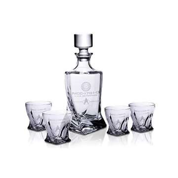 Star Trek: The Next Generation 5-Piece Whiskey Decanter Set | USS Enterprise Themed Party Shot Glass...